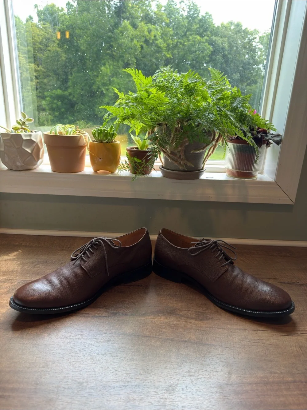 Cole Haan Men's Brown Leather Derby Shoes - Grained Lace-Up 9